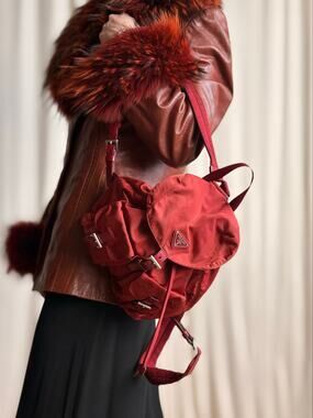 Vintage Prada Red Tessuto Vela Nylon Drawstring Backpack
